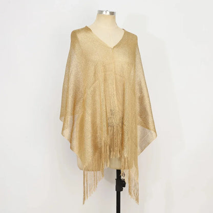 Summer Sun Protection Scarf Gold Silver Tassels Wedding Scarf Elegant Temperament Dresses Shawls for Women