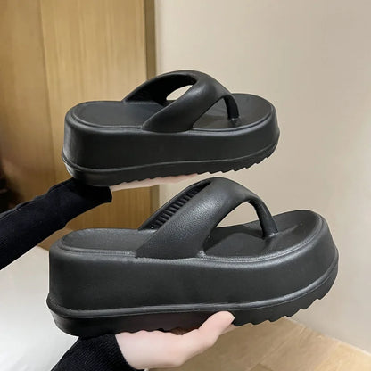 Kidmi Women Heel Sandals Women Heel Flip-flops Summer Thick Sole EVA Beach Slides For Women Fashion Soft Platform Cloud Slippers