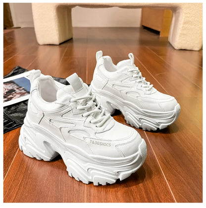 ZJR 14cm Chunky Sneakers for Women Super Increasing Women Shoe High Quality Real Leather Shoes Lightweight Platform Shoes 8-14cm