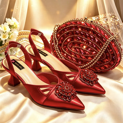New Shoes and Bags Matching Set Nigerian Women Heel Party for Women green Colour Italian Design Wedding INS Design