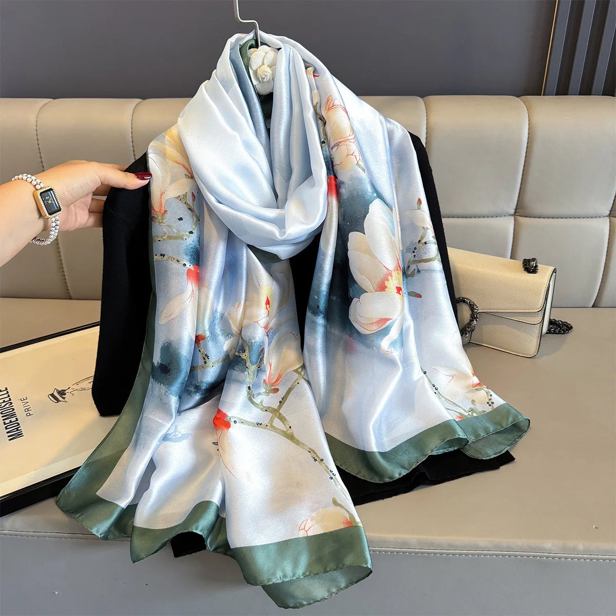 180*90cm Large Silk Satin Scarf Women Fashion Printed Scarf Spring And Summer Styles New Shawl Wrap Female Hand 2025 NEW