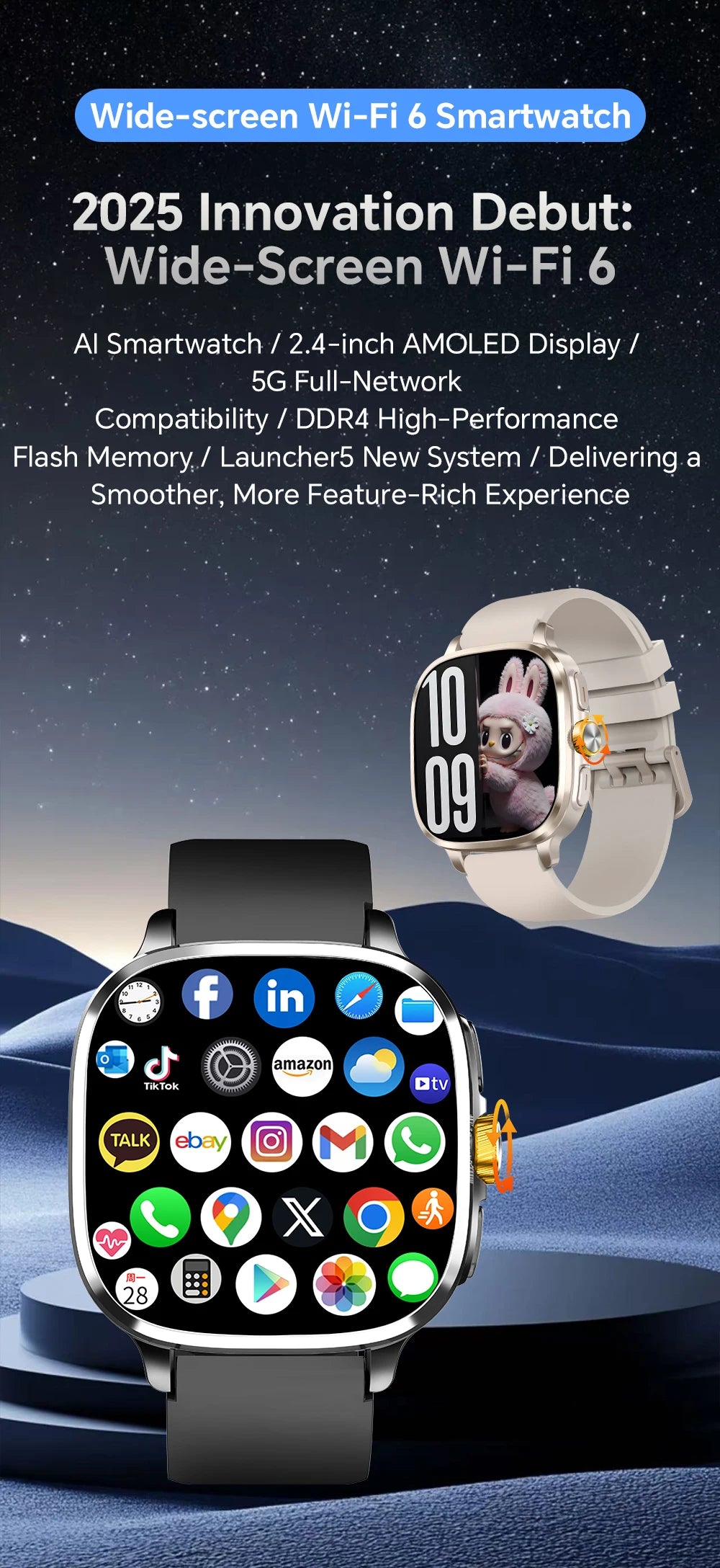 Global Version Smartwatch 2.4 inch Amoled Screen insert Sim Card GPS WIFI 190° Rotating Camera Game Android 13.0 Smart Watch