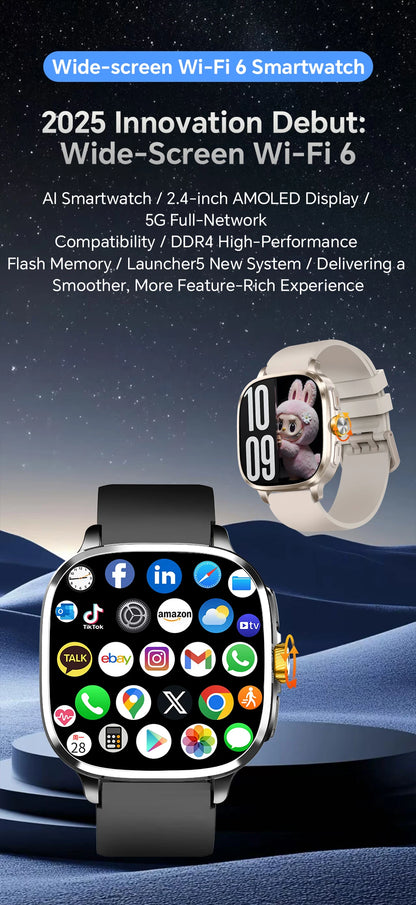 Global Version Smartwatch 2.4 inch Amoled Screen insert Sim Card GPS WIFI 190° Rotating Camera Game Android 13.0 Smart Watch