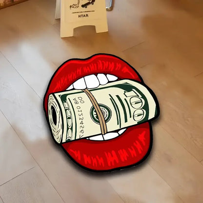 VIKAMA Flame Red Lips Banknote Rug, Soft And Machine-Washable Home Decor, Indoor Entrance Doormat, Bedroom Decorative Floor Mat