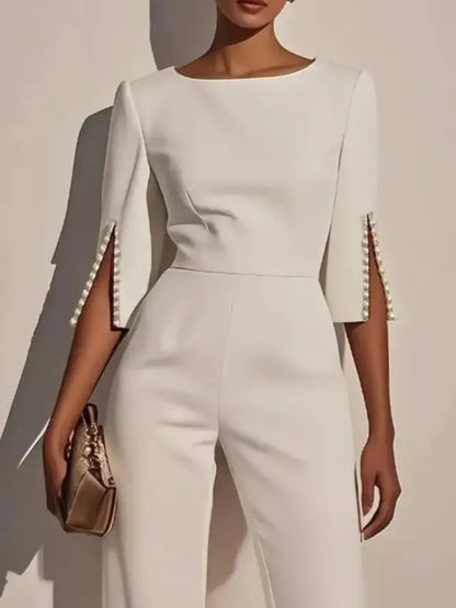 Fashion Hot Selling Spring Summer Solid High Waist Beaded Decor Jumpsuit for Women's Clothing Female Elegant Long Jumpsuits