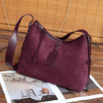 Winter Women's Natural Suede Leather Classic Underarm Bag Female Soft Cowhide Durable Handbags Ladies Luxury Designer Bags