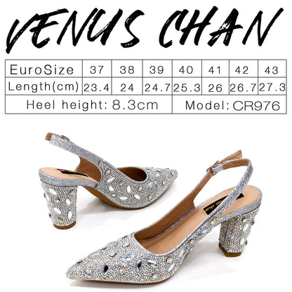 Elegant Women's Nigerian Fashion Pointed-Toe Party Shoe and Bag Set Rhinestone Luxurious Rhinestone Pumps for Special Occasions