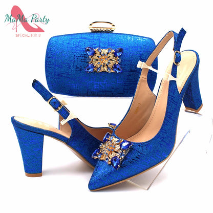 The US for Duty Free  Specials Design Nigerian Women Shoes Matching Bag Set in Royal Blue Color Italian Ladies Pumps for  Party