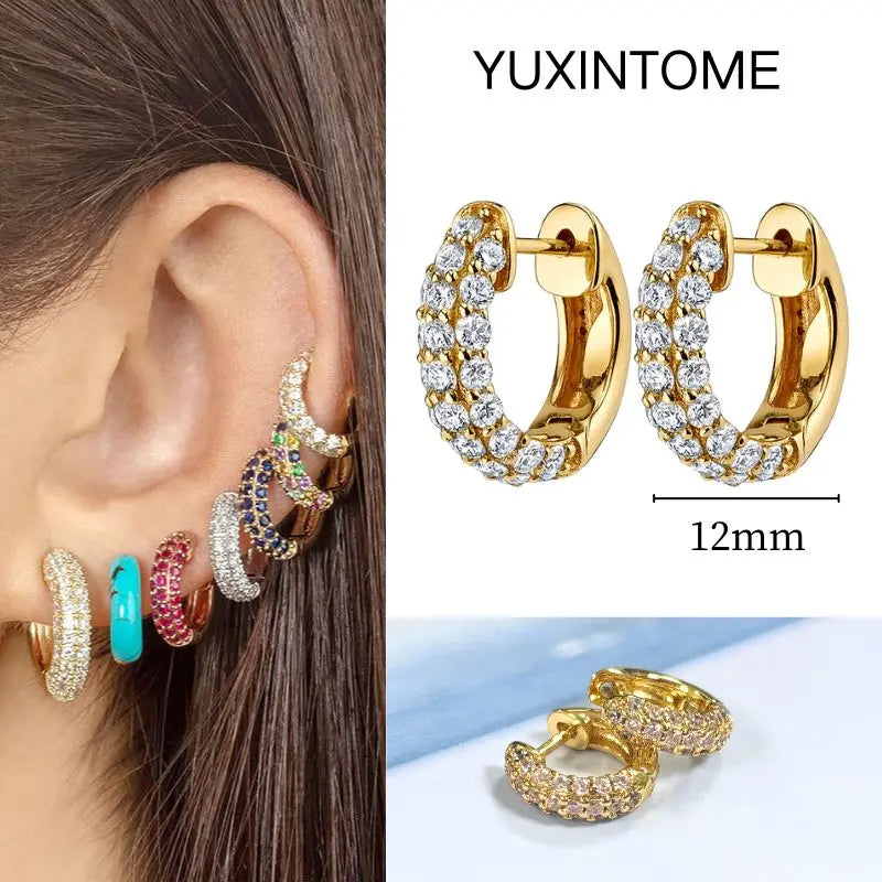 White Color Zircon Hoop Earrings 925 Sterling Silver Needle Cross/Star/Flower/Water Drop Pendant Gold Earrings Luxury Jewelry