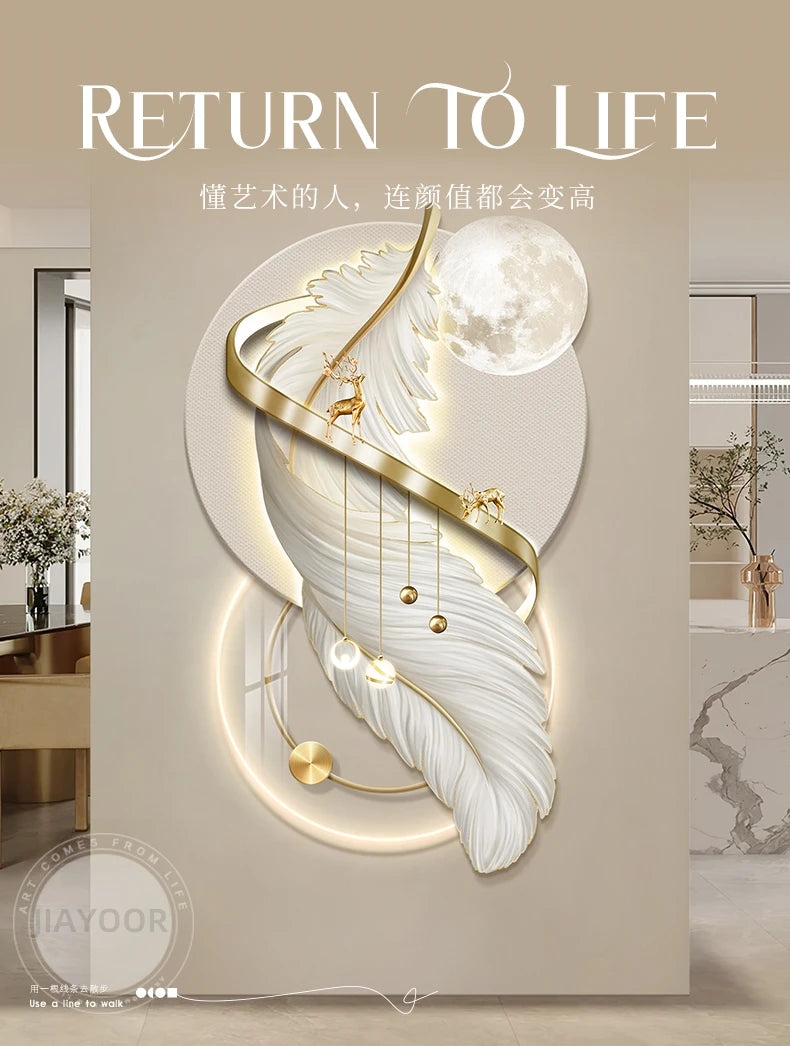 Entrance LED Mural Light Feather For Corridor Living Room Hallway Kitchen Modern Hanging Paintings Home Decoration Art Wall Lamp