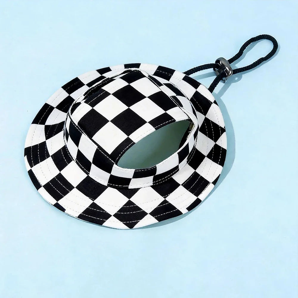 Summer Cat Dog Sunscreen Hat with Printed Checkered Pet Fisherman Hat Suitable for Cats Small Medium-sized Dogs Outdoor Supplies