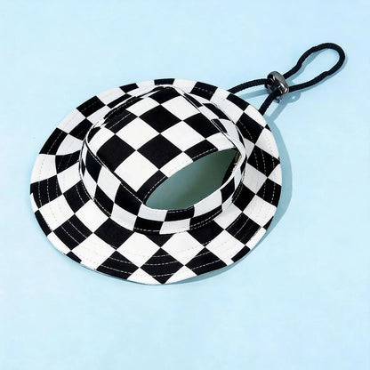 Summer Cat Dog Sunscreen Hat with Printed Checkered Pet Fisherman Hat Suitable for Cats Small Medium-sized Dogs Outdoor Supplies