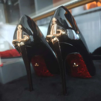 8CM-10CM Fashion Womens High Heel High Quality Metal Scepter Stiletto Pointed Leather Women Shoes Premium Single Shoes for Women