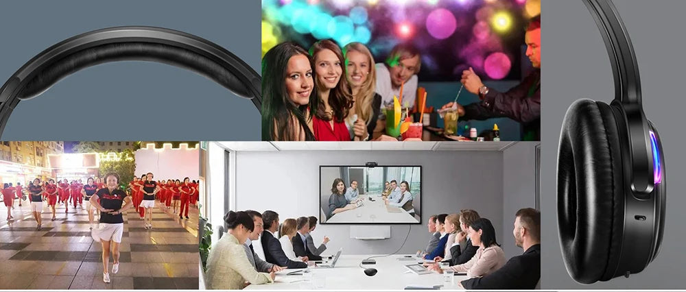 LED Transmitter Silent Disco Headphones for Quiet Events Parties Meetings Yoga - Adjustable Volume Wireless Music Headsets