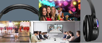 LED Transmitter Silent Disco Headphones for Quiet Events Parties Meetings Yoga - Adjustable Volume Wireless Music Headsets