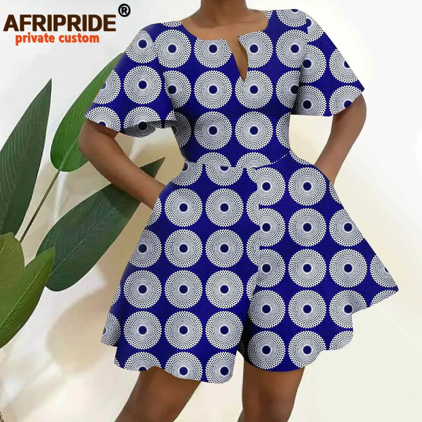 2026 African Clothes for Women Short Sleeve High Waist Print Jumpsuit Casual Cotton Summer Outfits Rompers Playsuits A2329001
