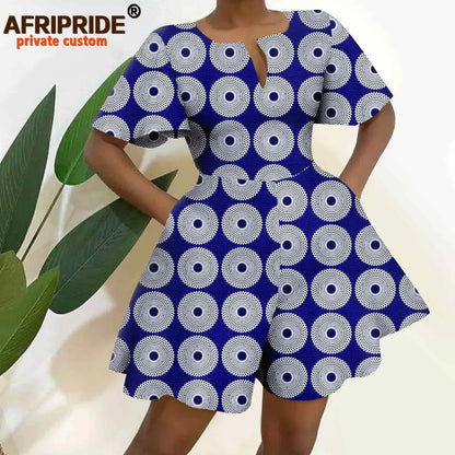 2026 African Clothes for Women Short Sleeve High Waist Print Jumpsuit Casual Cotton Summer Outfits Rompers Playsuits A2329001