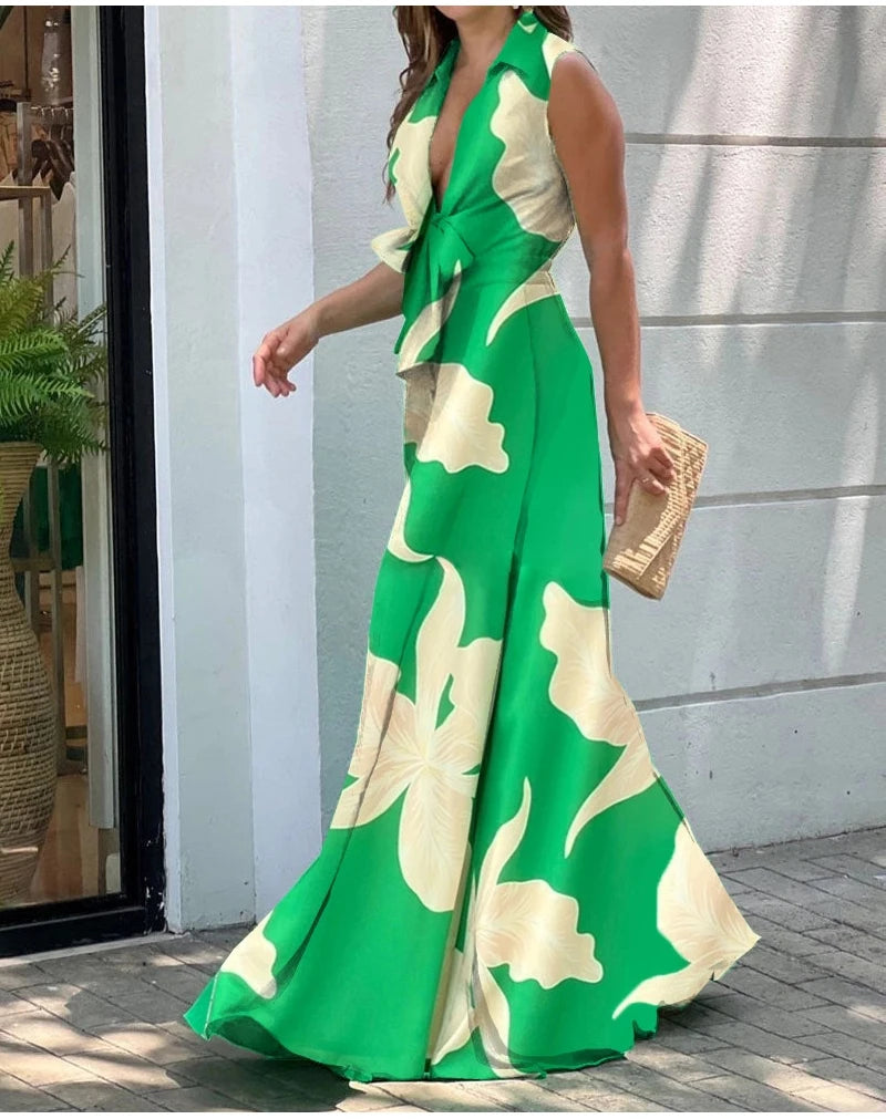 Women's Sleeveless Bodysuit Loose Wide leg pants Sexy V Neck Sleeveless Full Jumpsuits Fashion Casual Lady Streewear Overalls