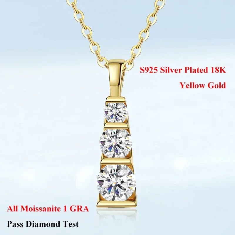 NASIAReal 3 Stone 0.9cttw Moissanite Pendant Necklace for Women GRA S925 Sterling Silver Diamond Chain Necklaces Jewelry 2026