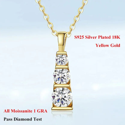 NASIAReal 3 Stone 0.9cttw Moissanite Pendant Necklace for Women GRA S925 Sterling Silver Diamond Chain Necklaces Jewelry 2026