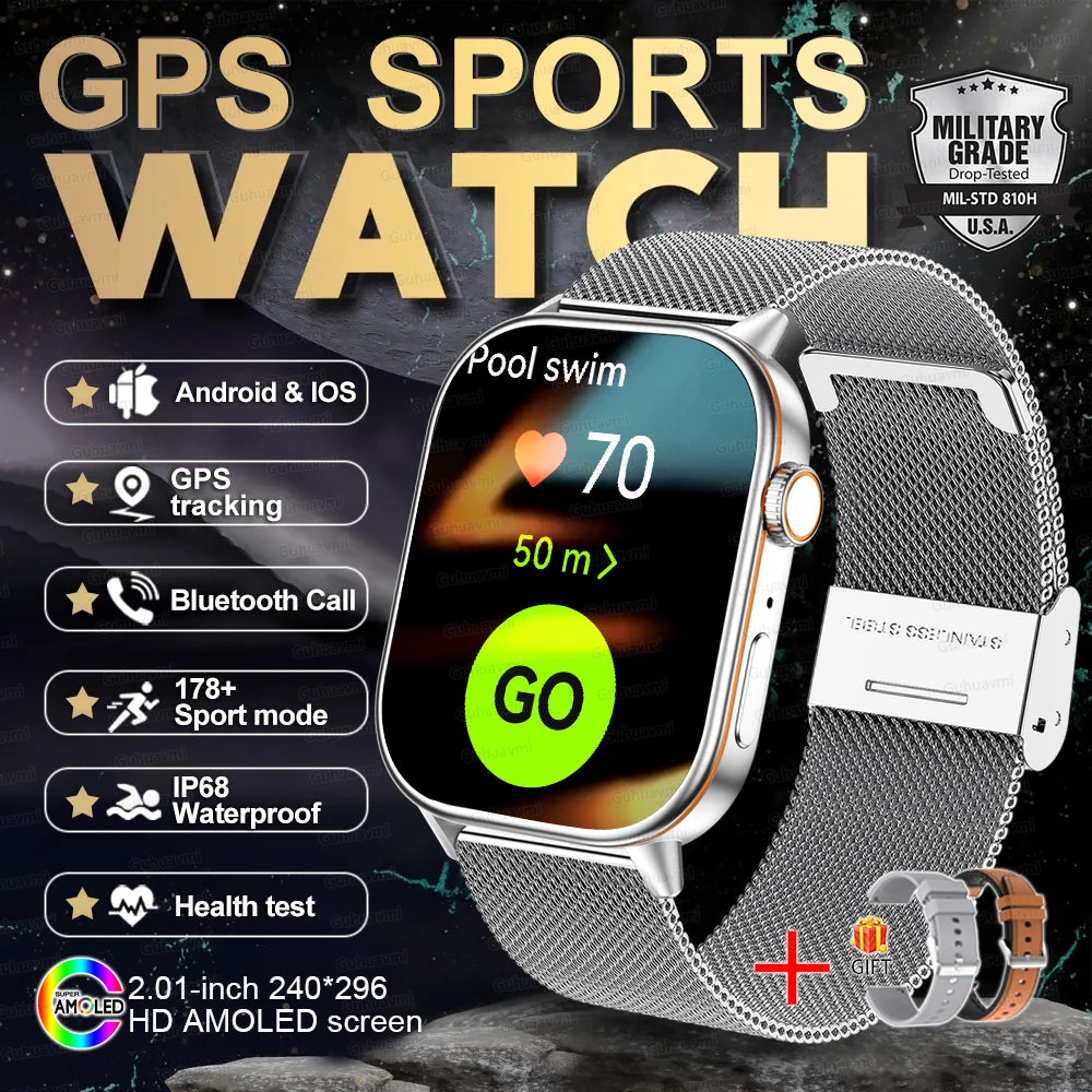 New GPS Military Smart Watch Bulit-in GPS Compass Altimeter Barometric 10ATM IP69K Waterproof AMOLED BT Call Smartwatch