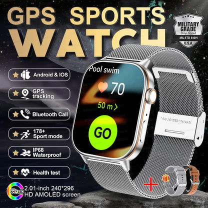 New GPS Military Smart Watch Bulit-in GPS Compass Altimeter Barometric 10ATM IP69K Waterproof AMOLED BT Call Smartwatch