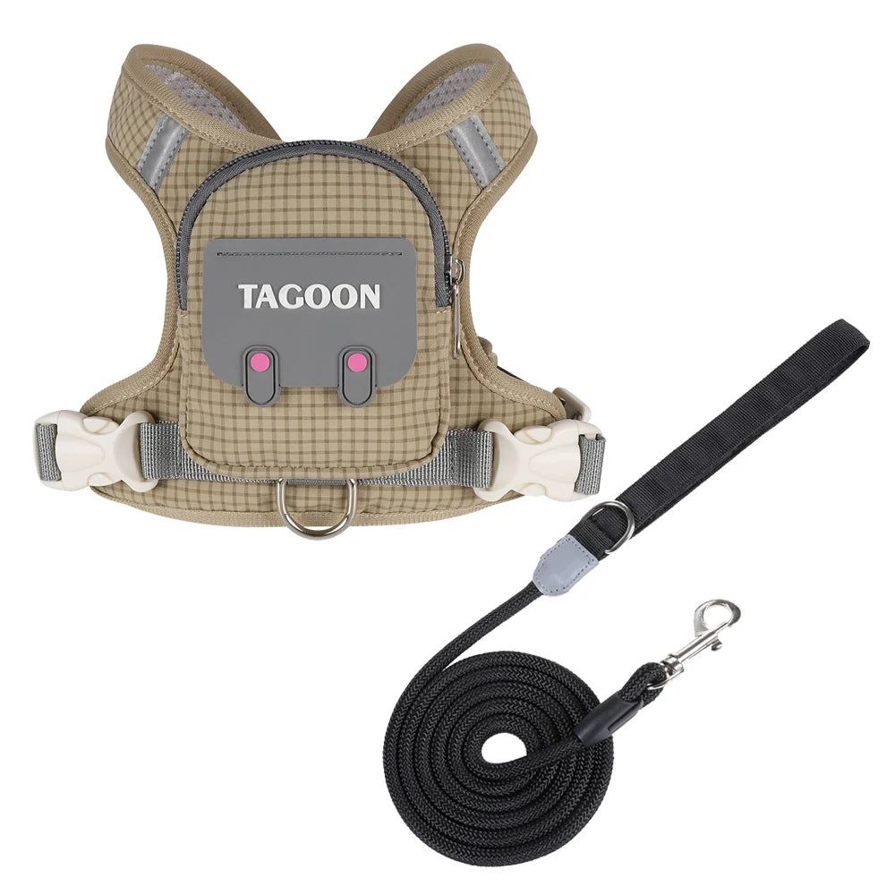 Cute Backpack Dog Harness with Leash, Reflective Soft Pet Vest for Small Medium Dogs Cats, Adjustable Walking Harness Set