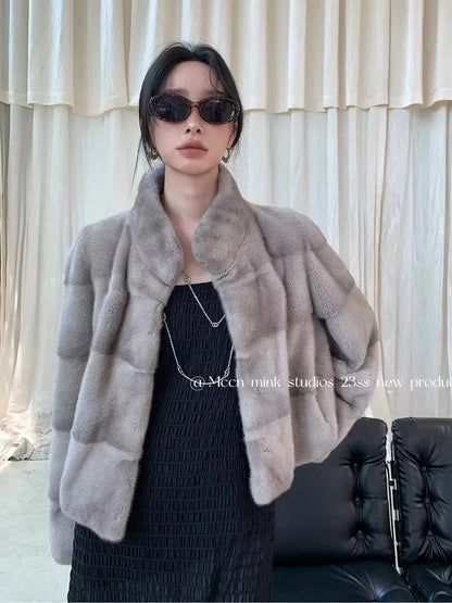 HDHOHR 2026 New Natural Mink Fur Coat Women Real Mink Fur Coat OutwearPark With Fur High Quality Female Warm Thick Winter Jacket
