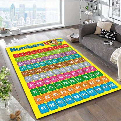 [Colorful, Crystal Velvet Mat] Durable Polyester Crystal Velvet Mat | Arabic Numerals 1-100, Colorful Number Grid Design on Yell