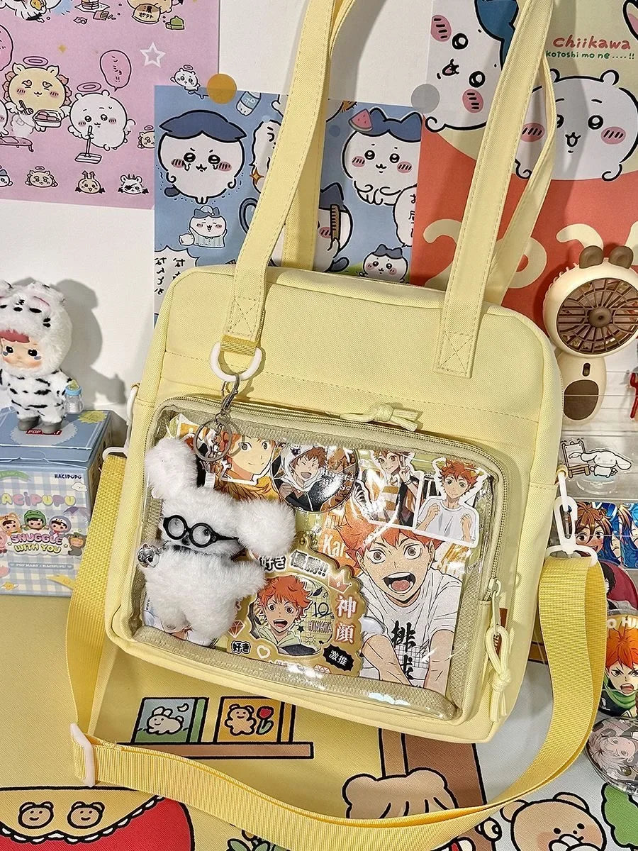 New Kawaii Ulzzang Itabag Girls Simple High Quality Nylon Shoulder Bag With Display Plate Crossbody Bags College Student Ita Bag