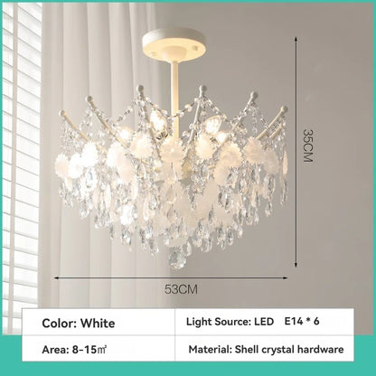 French Luxury LED Pendant Lights Blue White Natural Shell Crystal Chandelier Lamps for Romantic Living Dining Bedroom Home Decor