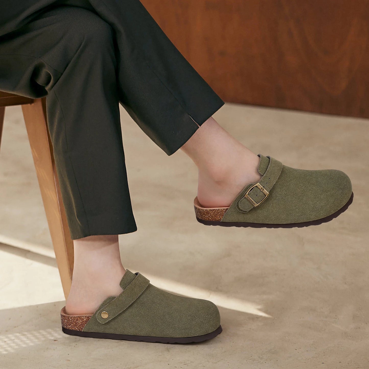Kidmi New Cow Suede Women's Potato Shoes With Adjustable Strap Cork Insole Mules Outdoor Unisex Clogs Slippers With Arch Support