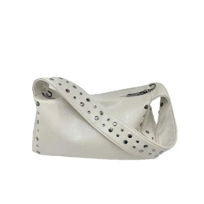 Punk Style Rivet Design Soft Leather Underarm Bags Women Solid Color Casual Shoulder Bag Large Capacity Lady Handbags bolsas