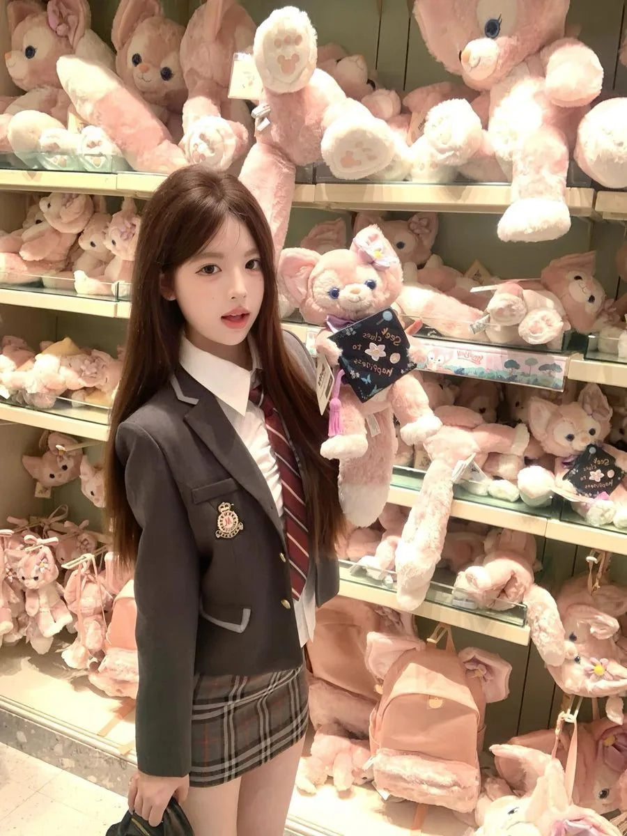 Korean and Japanese JK Uniform Suits for Women Autumn and Winter New Style College Plaid Skirt Short Small Suit Waist Shirt Suit
