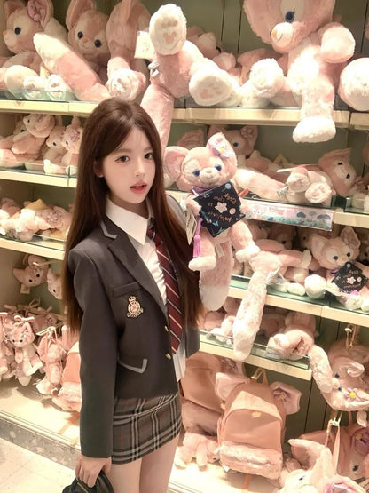 Korean and Japanese JK Uniform Suits for Women Autumn and Winter New Style College Plaid Skirt Short Small Suit Waist Shirt Suit