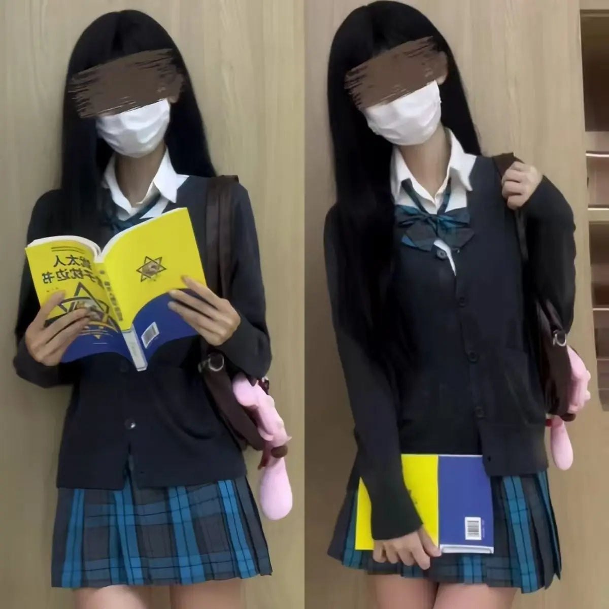 3Pc Set Japanese Korean School Uniforms Multicolor Sweater&Plaid Pleat Skirt with Bow Jk Uniform Suit Graduation Costumes Women