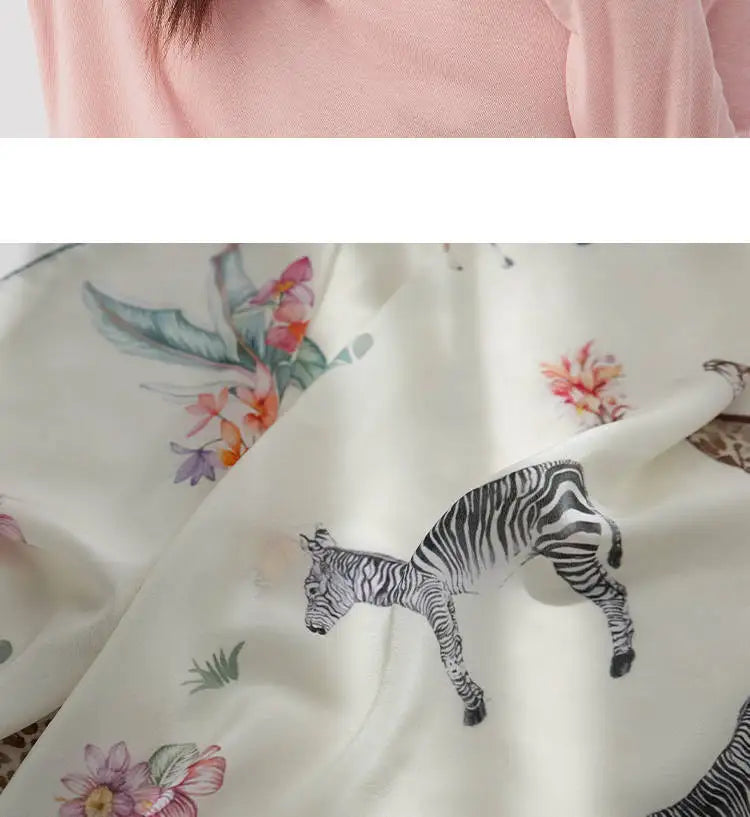 100% Mulberry Silk Square Scarf Women Animal Print Neck Scarf Soft Lightweight Neckerchief For Daily Office And Vacation Use