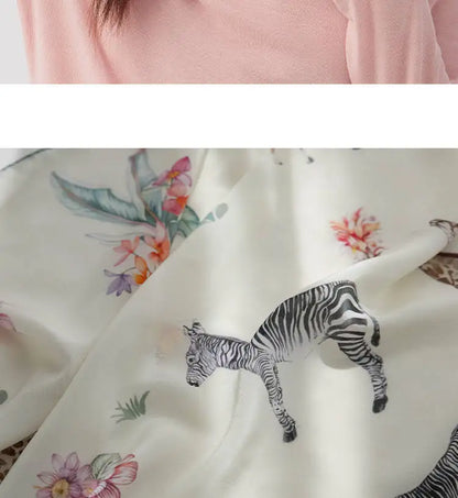 100% Mulberry Silk Square Scarf Women Animal Print Neck Scarf Soft Lightweight Neckerchief For Daily Office And Vacation Use