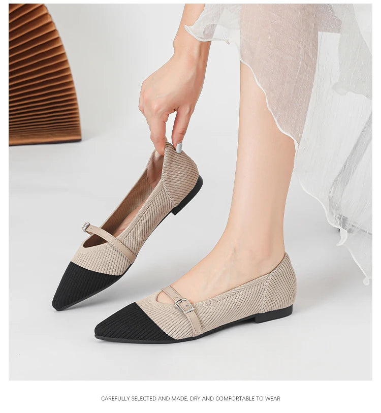 Women's flat shoes with pointed soft knitted sole breathable and comfortable shoes Spring and Autumn 2024 new model