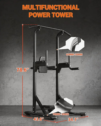 Power Tower Pull Up Bar for Home Gym, 450lbs Heavy Duty Capacity, Multi-Function Dip Station with Adjustable Height, Full Body Strength Training Equipment for Pull-Ups, Dips, Leg Raises, Carbon Steel Fitness Rack