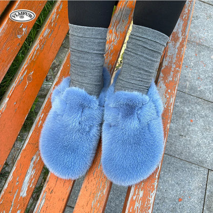 New Clogs Slippers Faux Mink Fur Slippers Women Shoes Woman 2025 Trend Plush Slipper Winter Warm Luxury Designer Shoes for Women