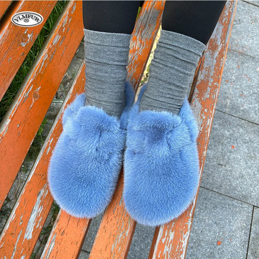 New Clogs Slippers Faux Mink Fur Slippers Women Shoes Woman 2025 Trend Plush Slipper Winter Warm Luxury Designer Shoes for Women