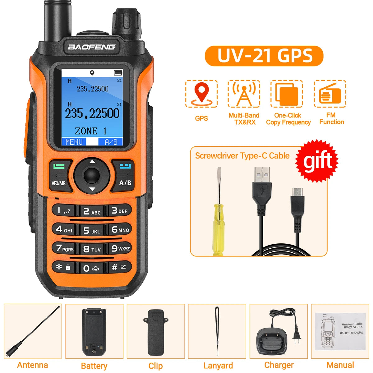 Baofeng UV-21 PRO Walkie Talkie Wireless Copy Frequency 16 KM Long Range TYPE-C V2 Two Way Radio Ham CB Radio UV-5R UV-17