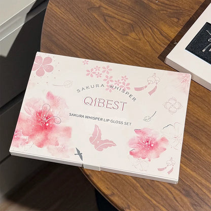 QIBEST 6Pcs/Box Matte Lipstick Sets And Mirror Watery Lip Glaze Lasting Lip Makeup Sets Moisturizing Lipgloss Necklace Gift