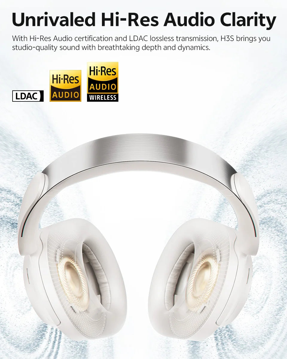 QCY H3S Over Ear Headphone Hi-Res LDAC Spatial Sound Headset H3S -56dB Adaptive ANC Wireless Earphone Bluetooth 6.0 102Hrs