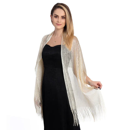 Metallic Silk Scarf Bridal Evening Gown Accessory For Women Wedding Party Prom Bridal Shawl Gold Silver Thread