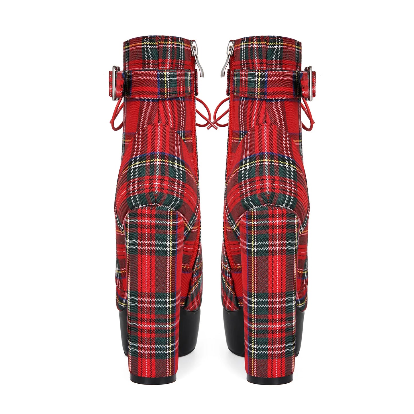 Mixed Colors Red Pointed Toe Belt Buckle Mid-Calf Lace Up Women Boots Stiletto High Heels Side Zipper Design Large Size Shoes