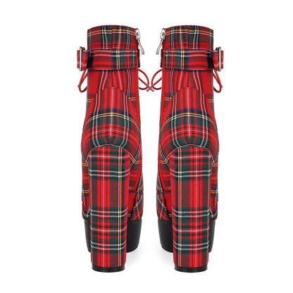 Mixed Colors Red Pointed Toe Belt Buckle Mid-Calf Lace Up Women Boots Stiletto High Heels Side Zipper Design Large Size Shoes