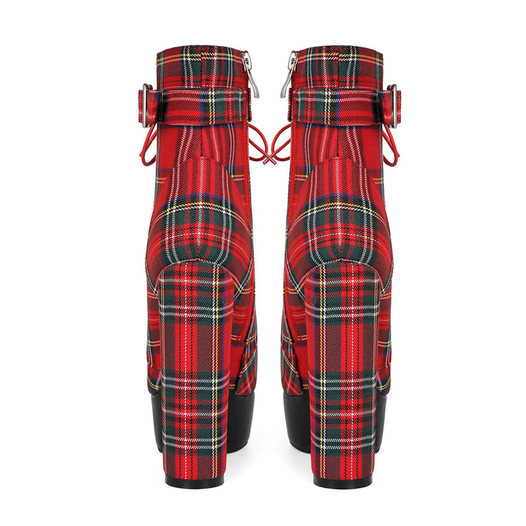 Mixed Colors Red Pointed Toe Belt Buckle Mid-Calf Lace Up Women Boots Stiletto High Heels Side Zipper Design Large Size Shoes