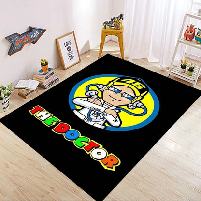 The Doctor Cartoon Yellow Carpet Mat Racing Theme Living Room Rug with Number 46 Signature Home Non-Slip Play Rugs for Bedroom
